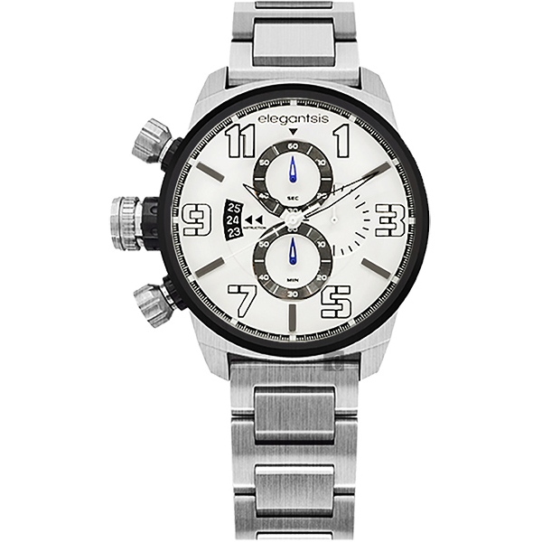 elegantsis Army 叢林戰鬥強悍三眼計時腕錶-銀/48mm ELJF48K-OB04MA, , large