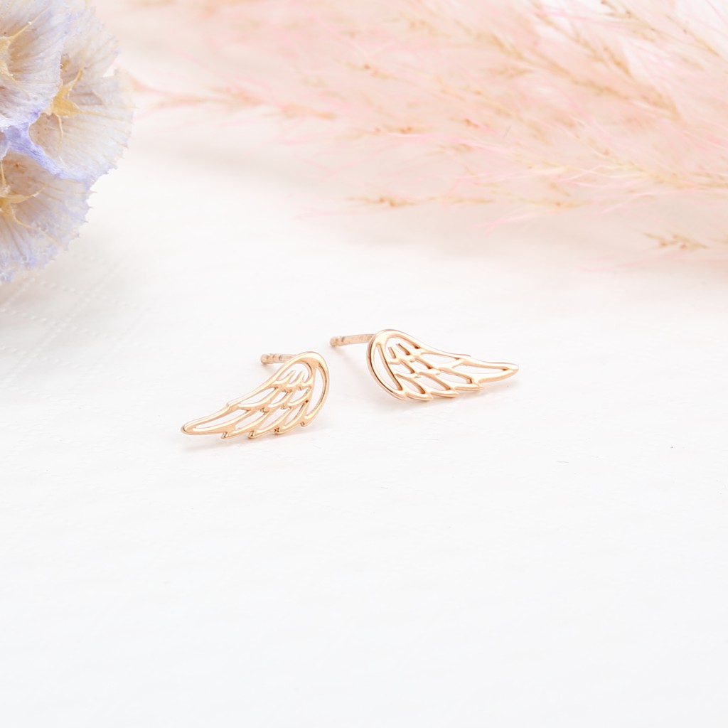 【Angel & Me】天使 夢想 翅膀 s925純銀厚鍍18k玫瑰金 耳環 耳夾, , large
