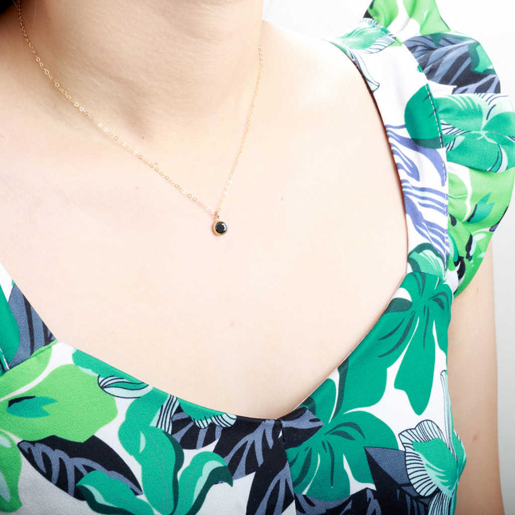 【Angel & Me】14KGF Gold filled CZ Black gold zircon necklace Day gift, , large