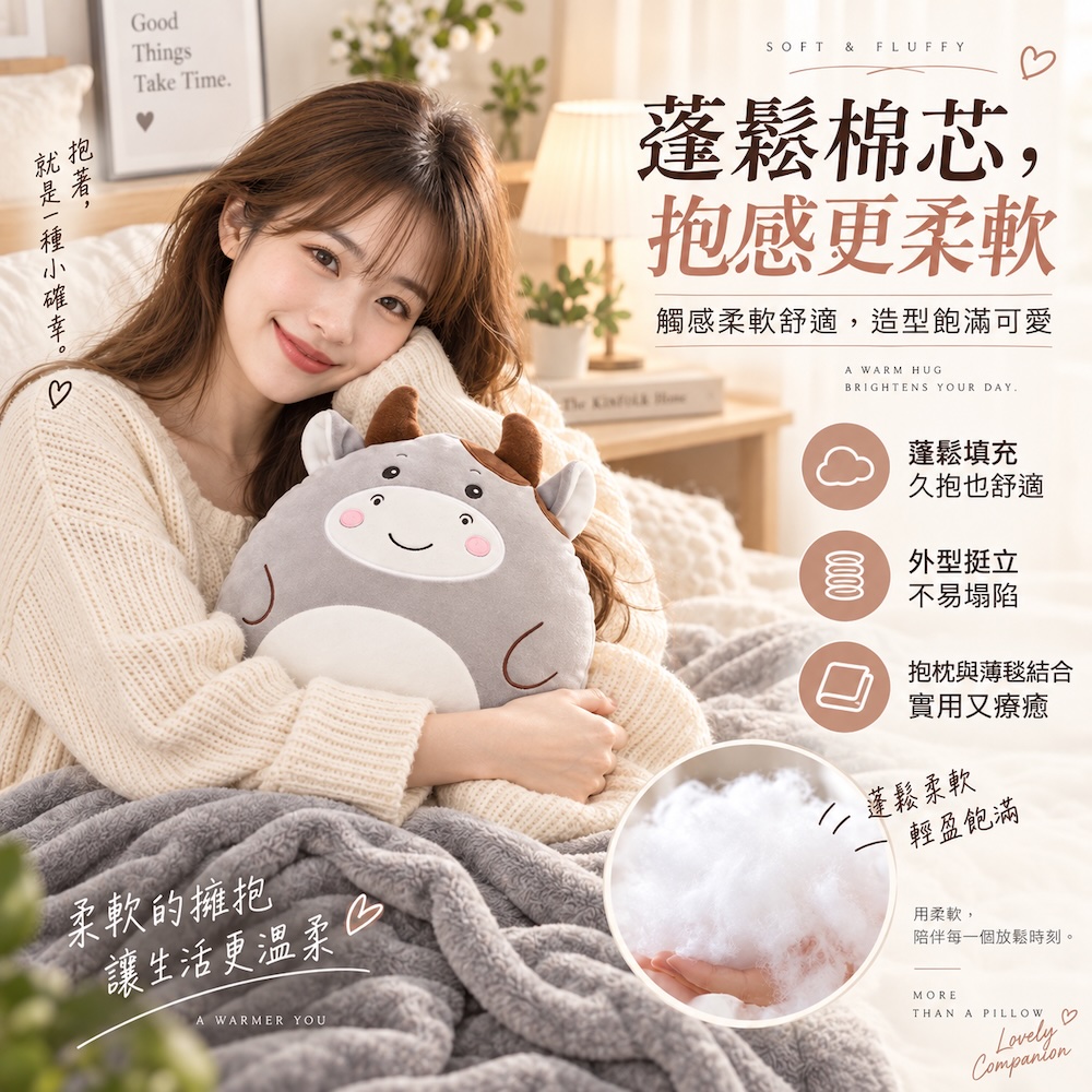 兩用抱枕毯【7款可選】 抱枕+薄被 100*170 兩用抱枕 冷氣毯 二合一 彈力超柔 熊 獅子 老虎 牛 恐龍 鱷魚 獨角獸, , large