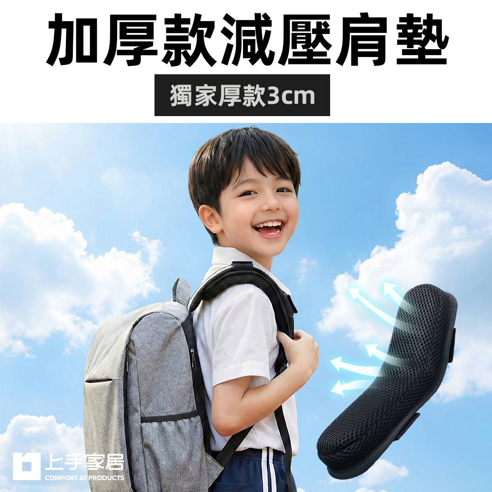 【上手家居】加厚書包減壓背帶 黑色(減壓肩墊/背包背帶/肩背帶/肩墊/護肩墊/氣墊肩帶/減壓後背包), , large
