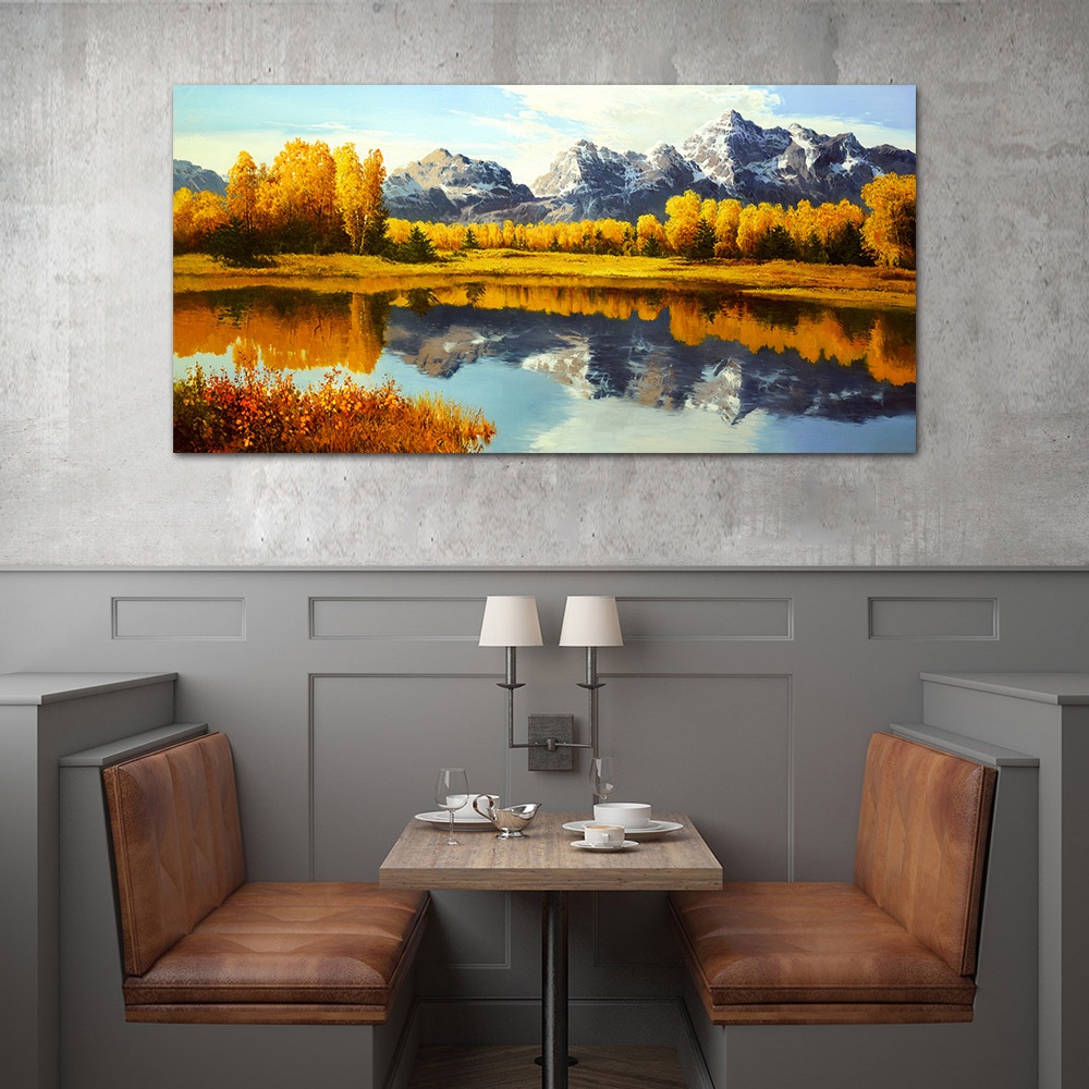 【御畫房】湖畔秋色 國家一級畫師手繪油畫60&times;120cm(VF-131), , large