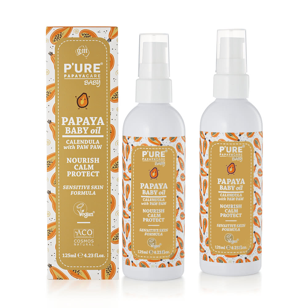 【澳洲Pure Papayacare】木瓜嬰兒油含金盞花(2入組 125ml/瓶) 即期品-2027年1月到期, , large