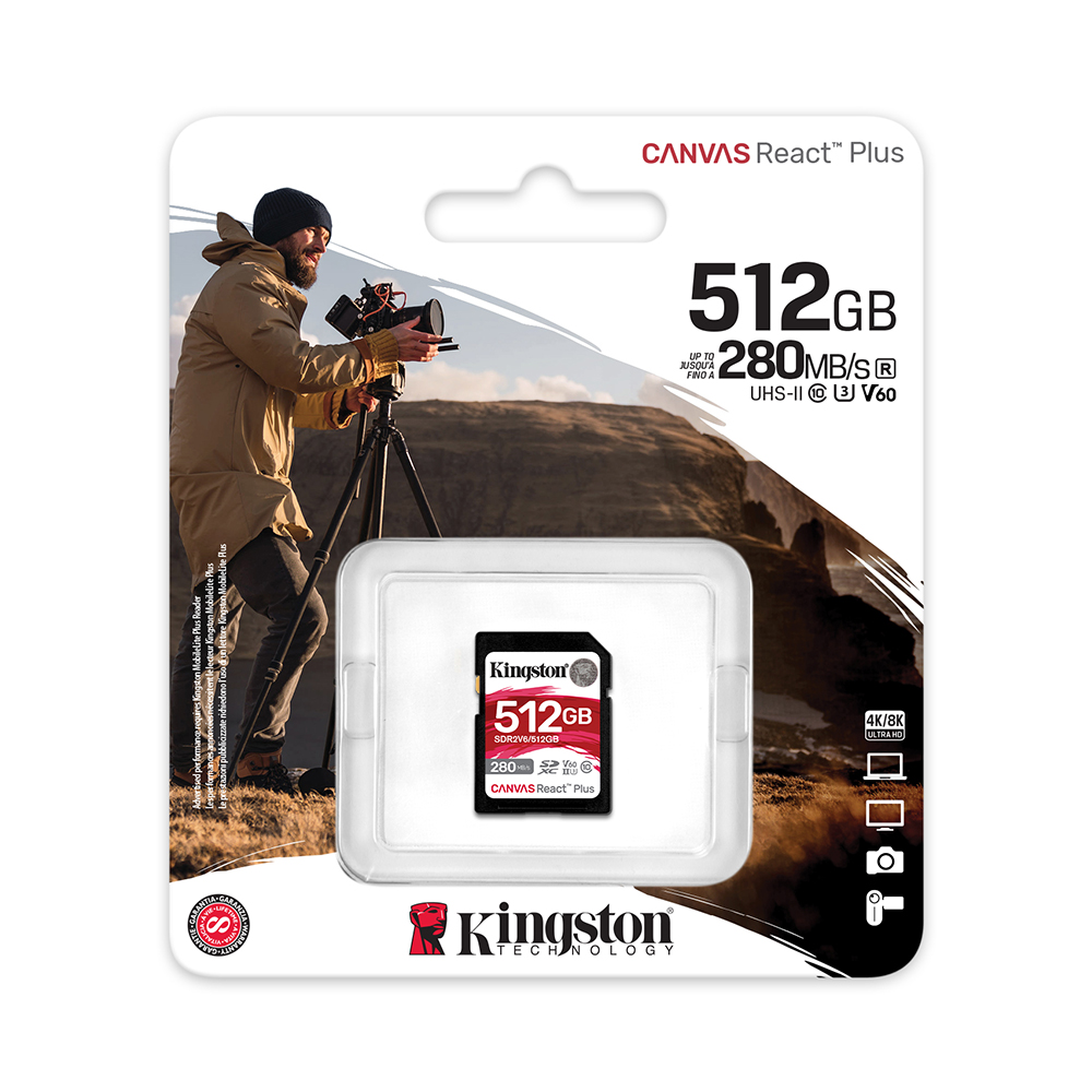 【Kingston】Canvas React Plus 512G SDR2V6 SDXC U3 V60 UHS-II 記憶卡 讀取速度:280MB/s, , large