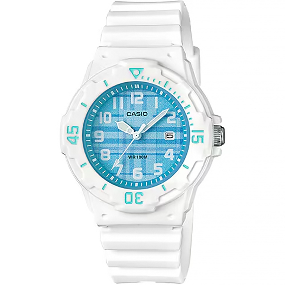 CASIO 卡西歐 格紋迷你女錶-藍x白 LRW-200H-2CV, , large