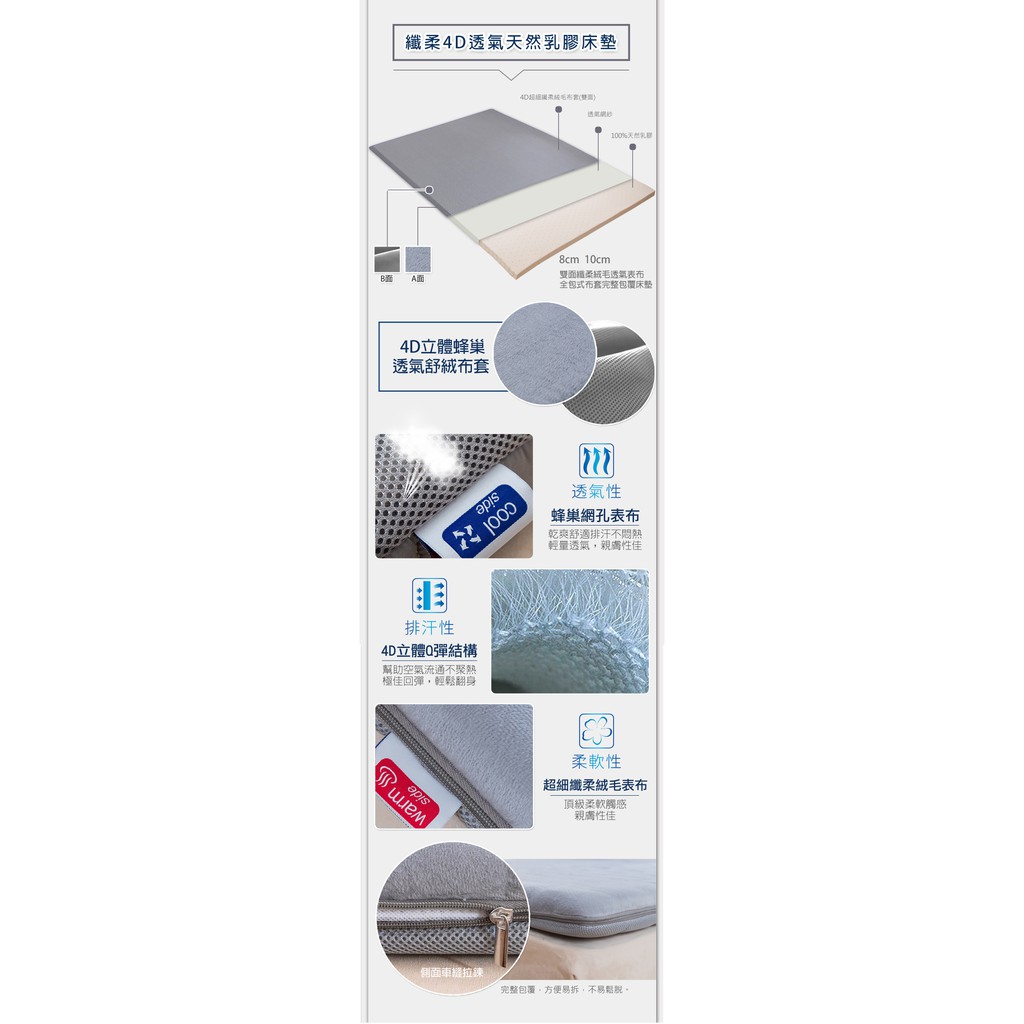 【格藍傢飾】纖柔4D透氣兩用10CM乳膠床墊-單人/單人加大/雙人/雙人加大 泰國乳膠釋壓抗菌防蟎支撐, , large