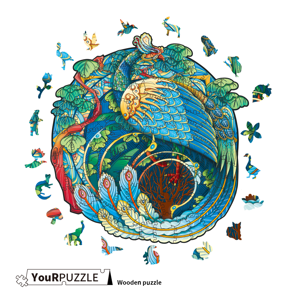  [Brick Republic]YouRPUZZLE Round Peacock &ndash; Irregular Wooden Puzzle (Certified), , large