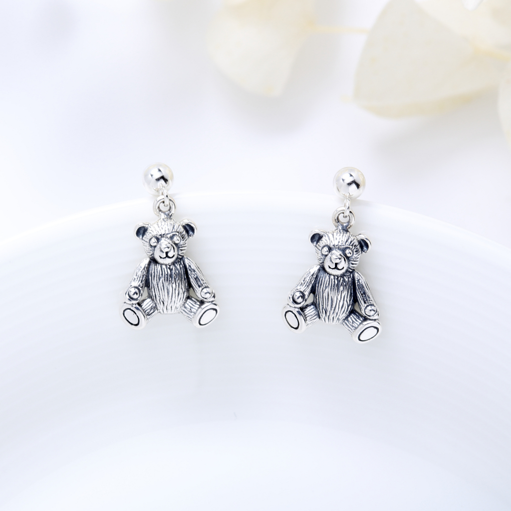 【Angel & Me】Cute Teddy bear s925 sterling silver earrings Christmas gift, , large