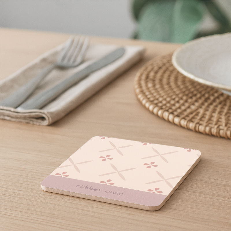 【Monster】 Soft Diatomaceous Earth Absorbent Coaster &ndash; Floral Tile Series (10x10cm) &ndash; Pink & Brown Tile Memories, , large