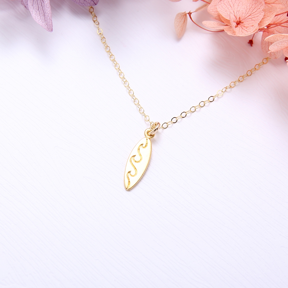 【Angel & Me】Surfboard s925 sterling silver 24k gold plated necklace gift, , large