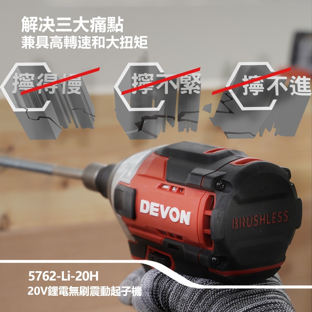 WIN五金 DEVON 大有 20V 無刷衝擊起子機 <5762-Li-20+4.0電池組> 240牛頓米 單手快換軸套 薄鐵厚鐵模式, , large
