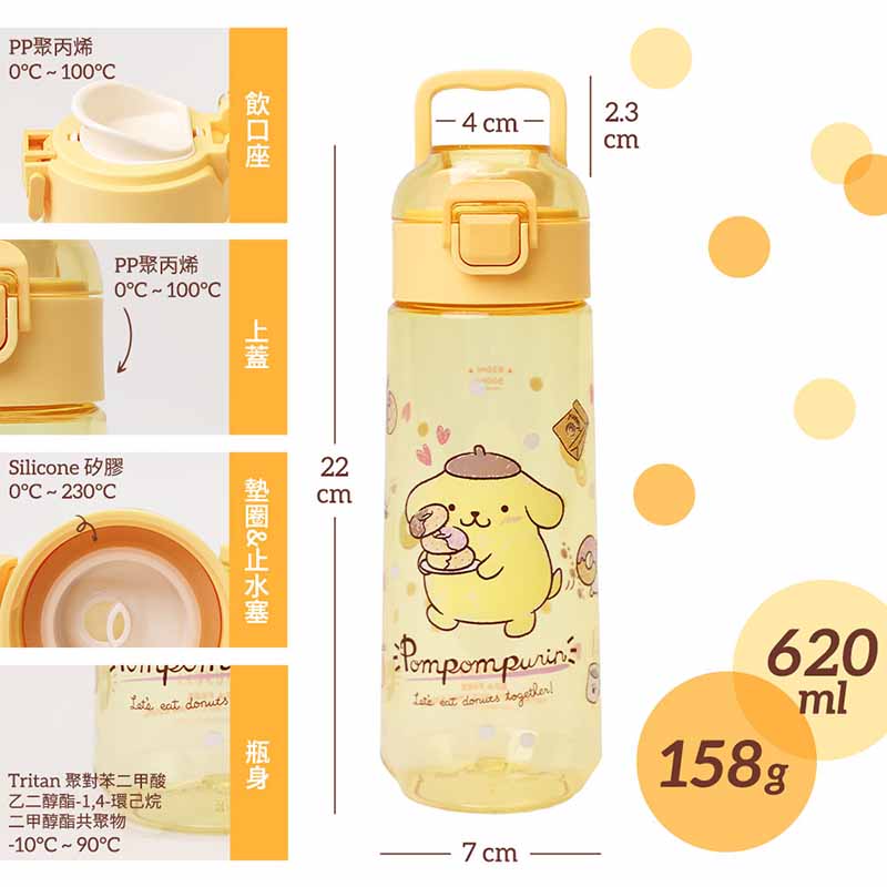 『HOUSUXI&middot;舒希』三麗鷗布丁狗-Tritan 彈蓋水瓶620ml(A3), , large