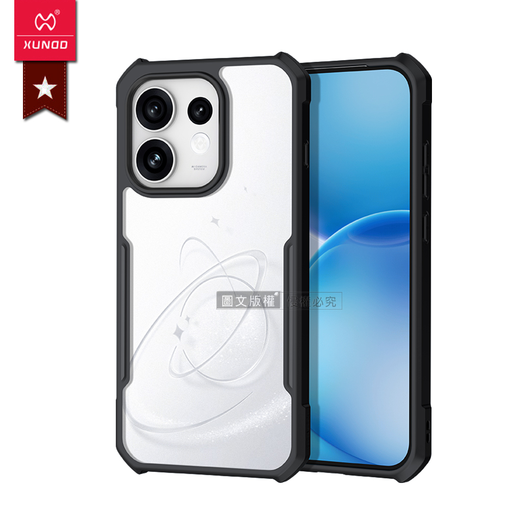 XUNDD訊迪 軍事防摔 OPPO Reno16/16 Pro 鏡頭全包覆 清透保護殼 手機殼(夜幕黑), , large