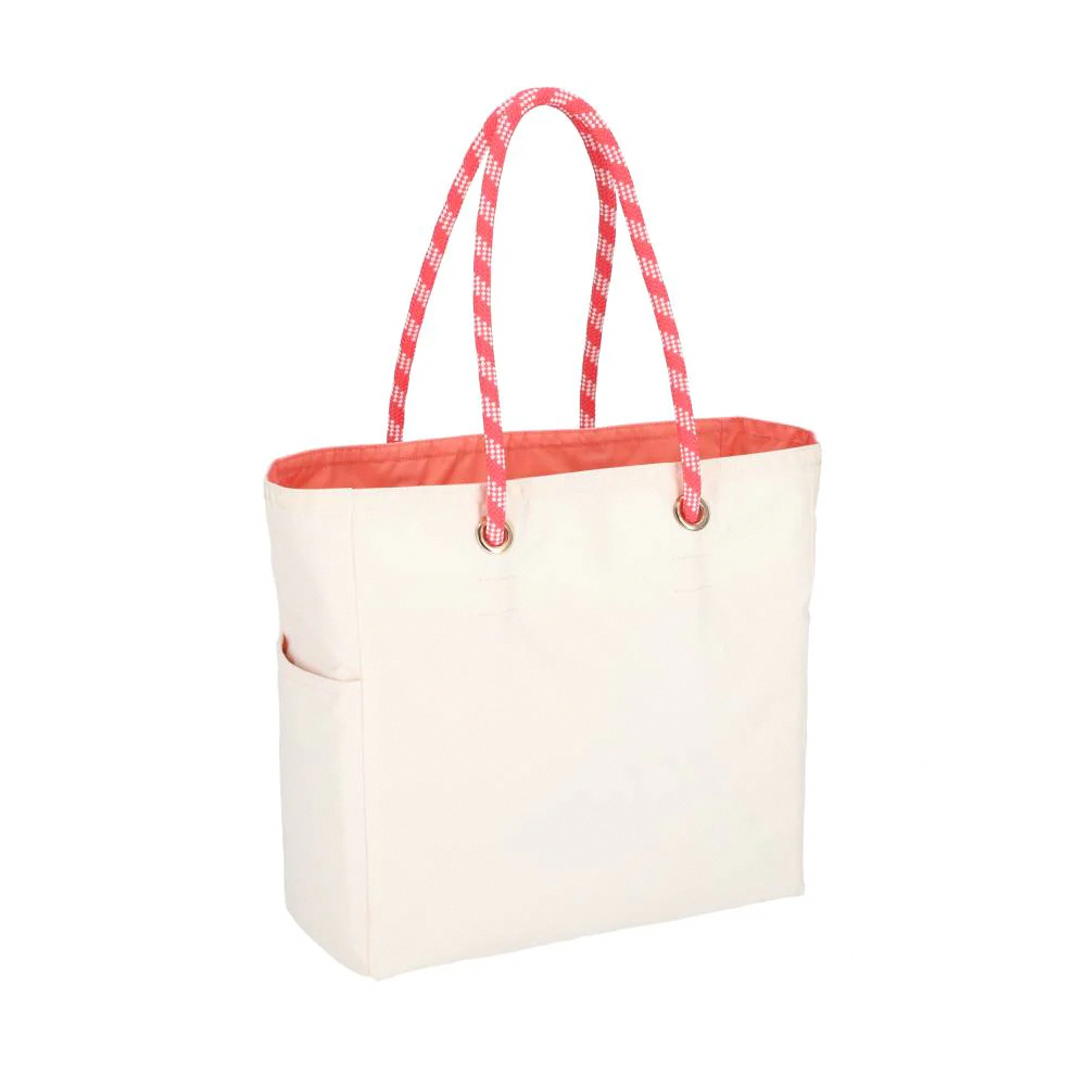 Lesportsac Medium Two-Way Tote 中型雙面托特包 購物袋 手提袋 便當袋 送禮 禮物(奶霜白x蜜桃橘)L261-1435P-FB17, , large