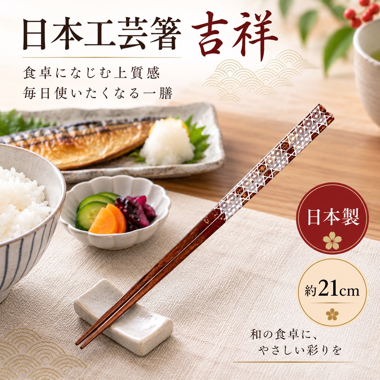 【HIYASU日安工坊】日本工藝箸-吉祥 21cm, , large