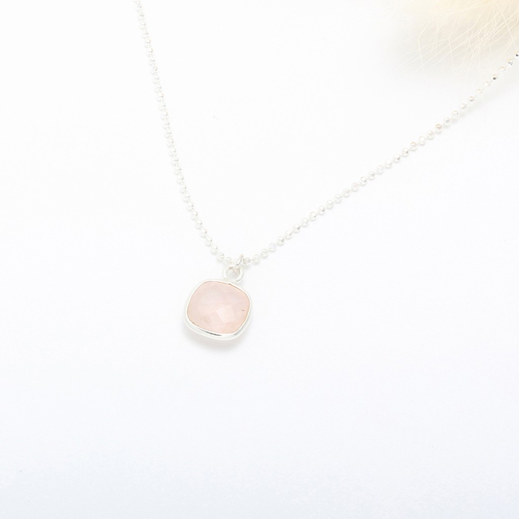 【Angel & Me】Square Pink Quartz crystal s925 sterling silver necklace, , large