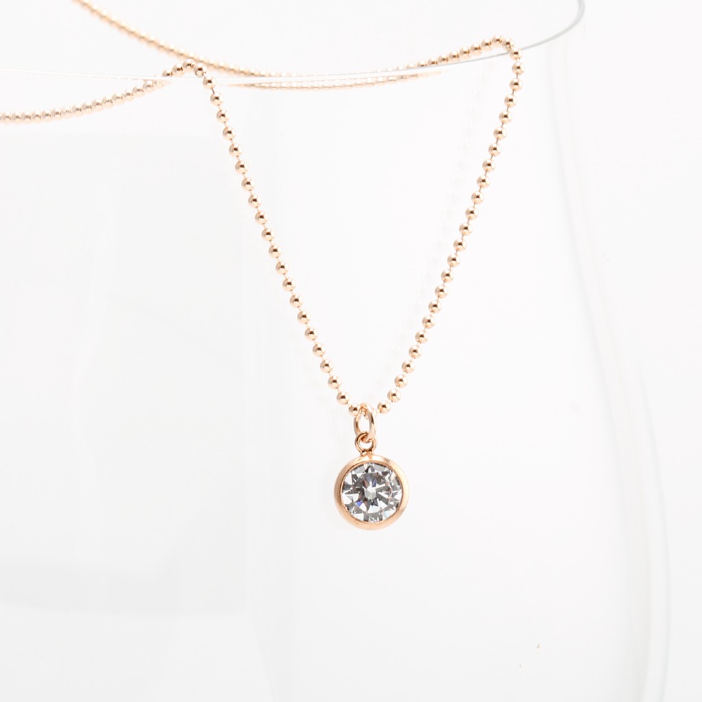 【Angel & Me】14KGF rose gold single Swiss diamond zircon cz necklace gift, , large