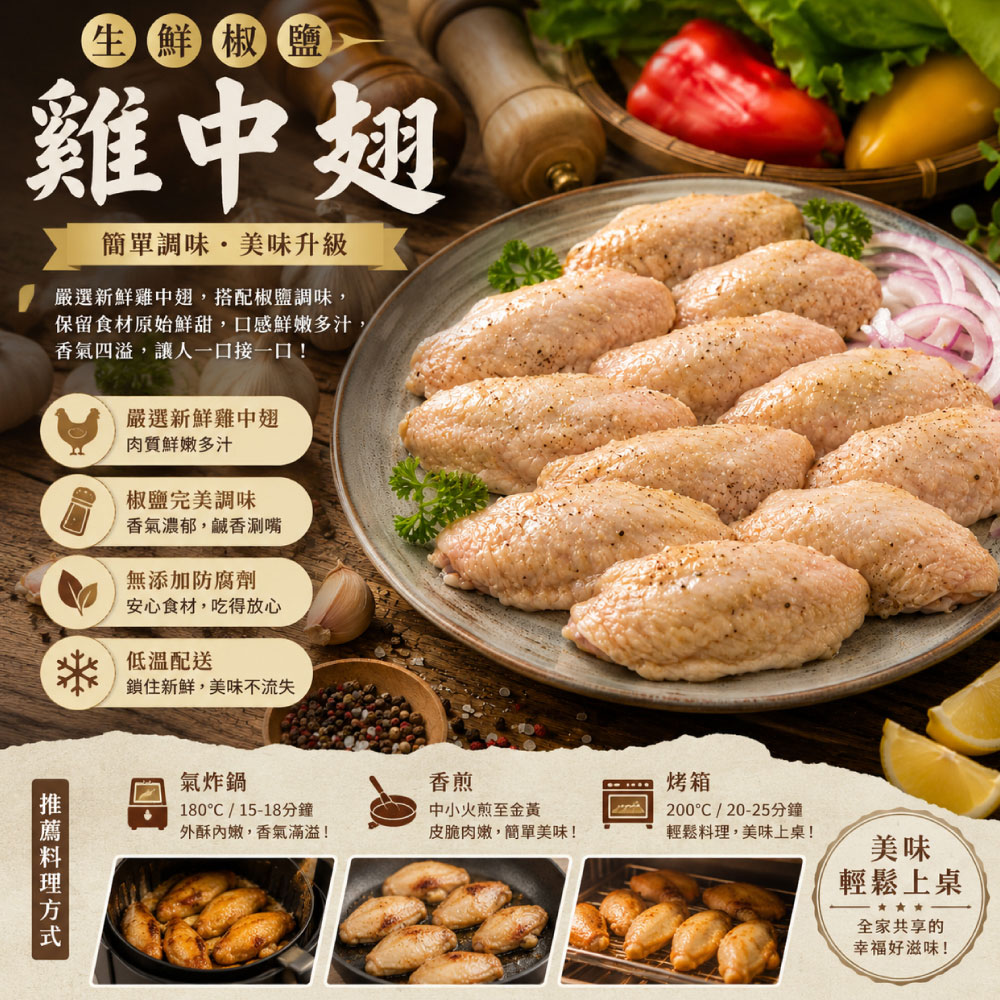赤豪家庭私廚 椒鹽鮮嫩雞中翅1包(500g&plusmn;10%/包)_任選, , large