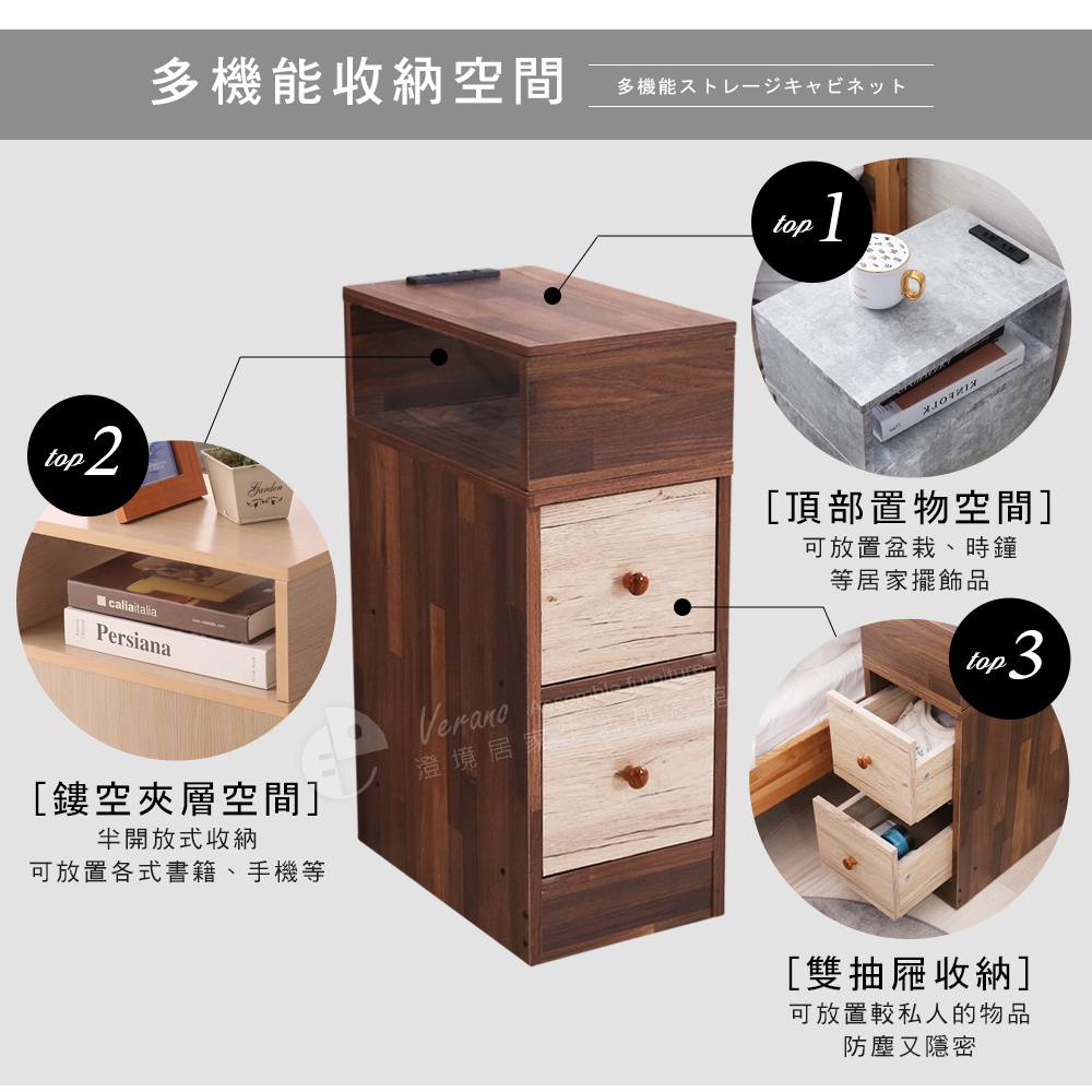 免運 澄境 MIT 撞色雙抽附插座床頭櫃(上層鏤空設計)BO011床頭櫃 收納櫃 床邊櫃 邊櫃 置物櫃 沙發邊桌 抽屜櫃, , large