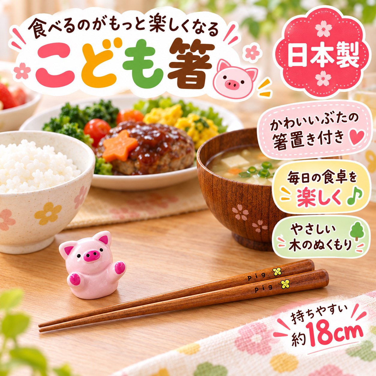 【HIYASU日安工坊】日本兒童箸-小豬 附筷架, , large