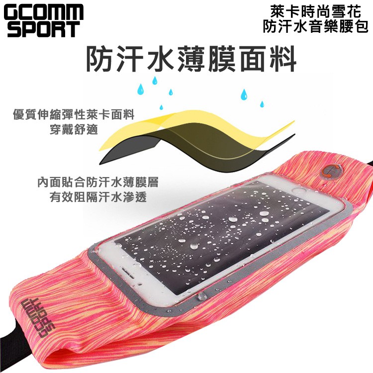 GCOMM SPORT 萊卡時尚雪花防汗水音樂腰包 黑白雪花, , large