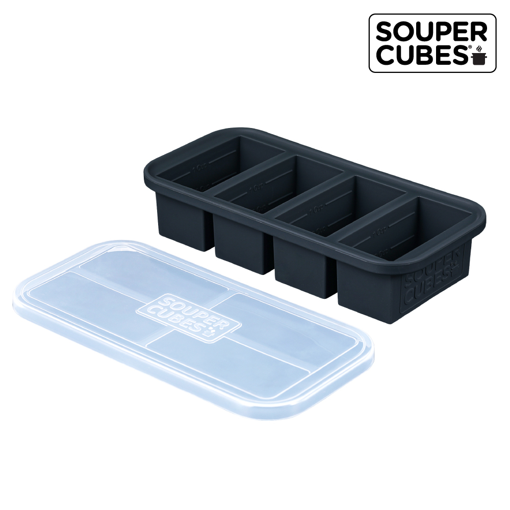 官方直營【Souper Cubes】多功能食品級矽膠保鮮盒4格_曜石灰(250ML/格), , large