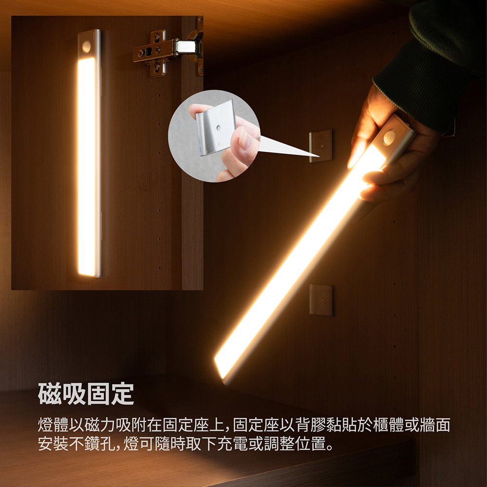 【Taixing Electric】LED Human Body Induction Cabinet Light (20cm) Ultra-thin Magnetic Installation USB Rechargeable Tri-color Light (Smart Induction / Cabinet Strip Light / Staircase Light), , large