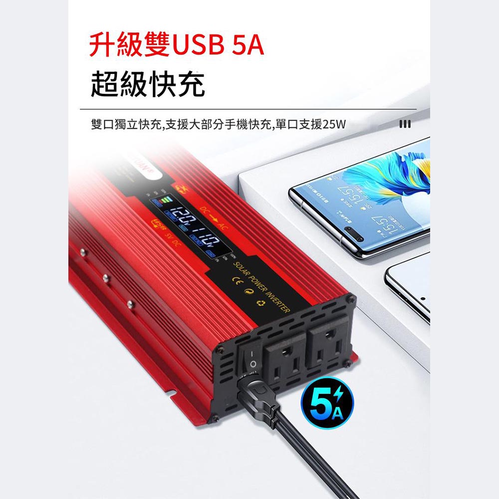 Dual-plug car inverter - Xuyuan Red 1000W 12V/24V universal model, , large