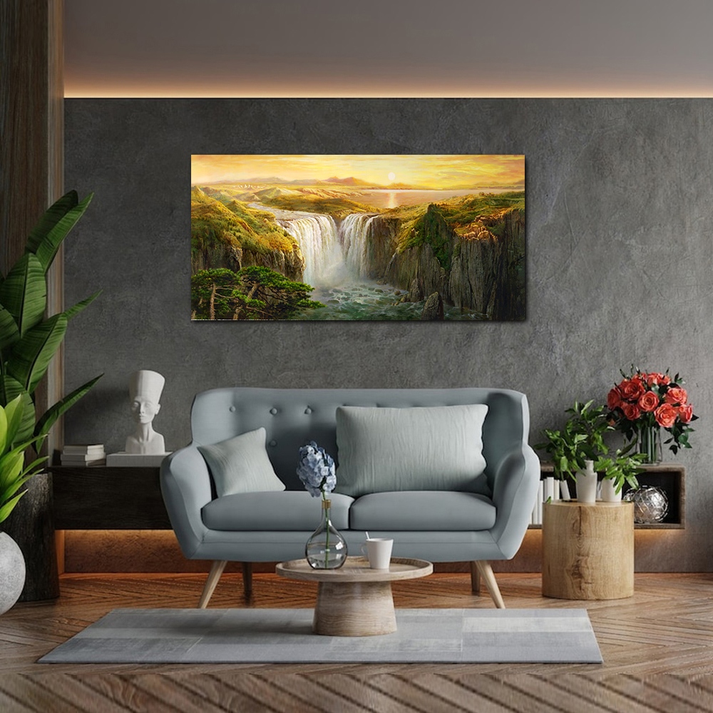 【御畫房】天瀑之三 國家一級畫師手繪油畫60&times;120cm(VF-149), , large