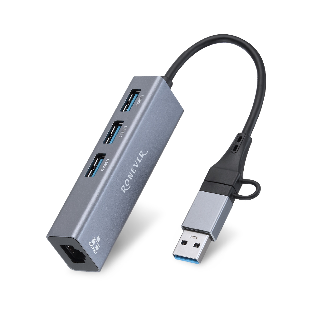 [RONEVER] USB轉RJ45千兆網路集線器 PC412, , large