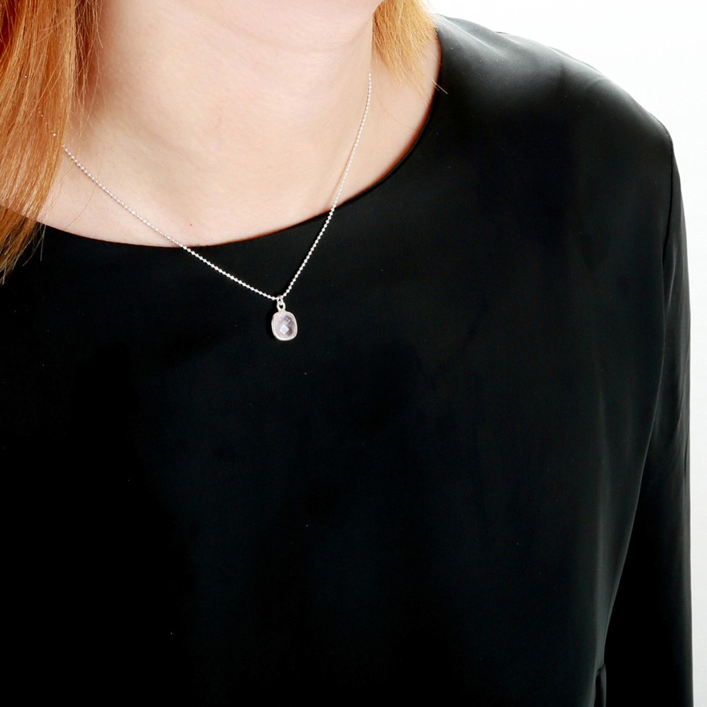 【Angel & Me】Square Pink Quartz crystal s925 sterling silver necklace, , large