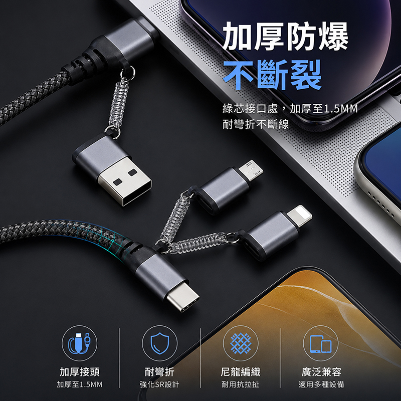 [翊承國際]【免運 + 贈品】PD QC 6合1快充編織傳輸線, , large
