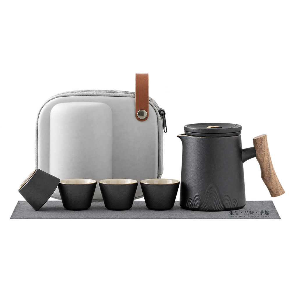 【高品生活】露營旅行陶瓷快客杯泡茶組 泡茶組 陶瓷茶具 便攜茶具組 旅行茶具 露營茶具, , large