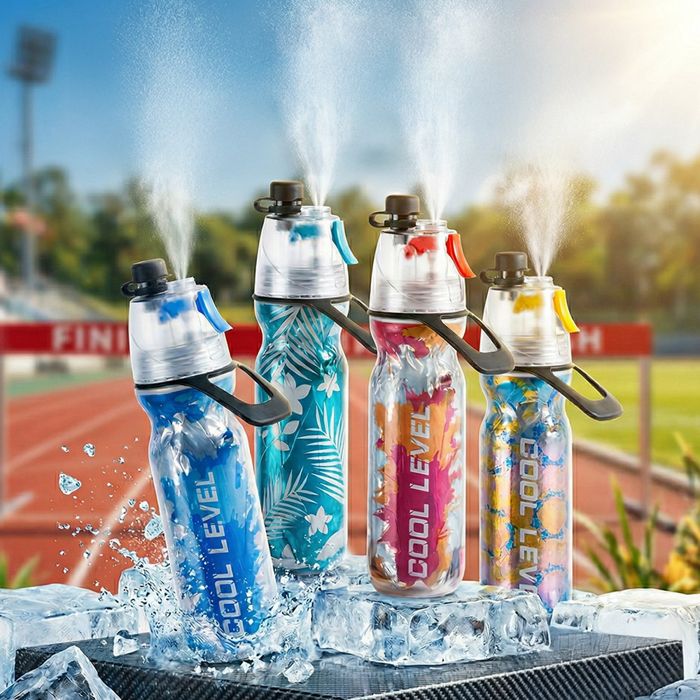 保冷噴霧水壺 500ml 【4色可選】運動水壺 噴霧降溫 三層保冷 軟質耐摔 健身 登山 馬拉松 外送員 LDPE 單車 跑步, , large
