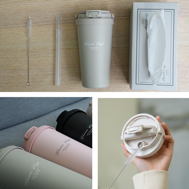 GREEN CUP 芊杯304不鏽鋼陶瓷手提直吸飲兩用保溫杯-玫瑰粉-850ml, , large