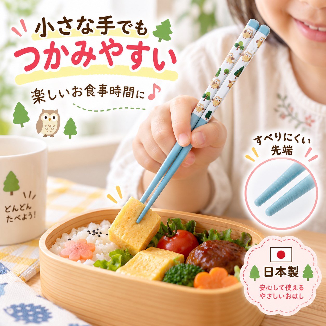 【HIYASU日安工坊】日本兒童箸-森之貓頭鷹 藍, , large