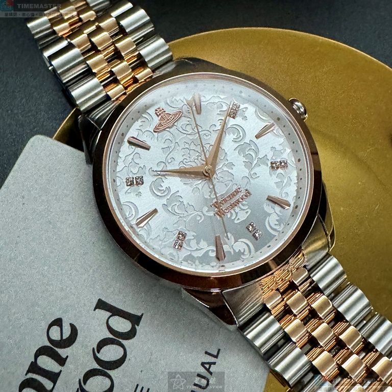 [星晴錶業]Vivienne Westwood手錶,38mm,VW30320銀白色錶面玫瑰金錶殼金銀相間精鋼錶帶款, , large