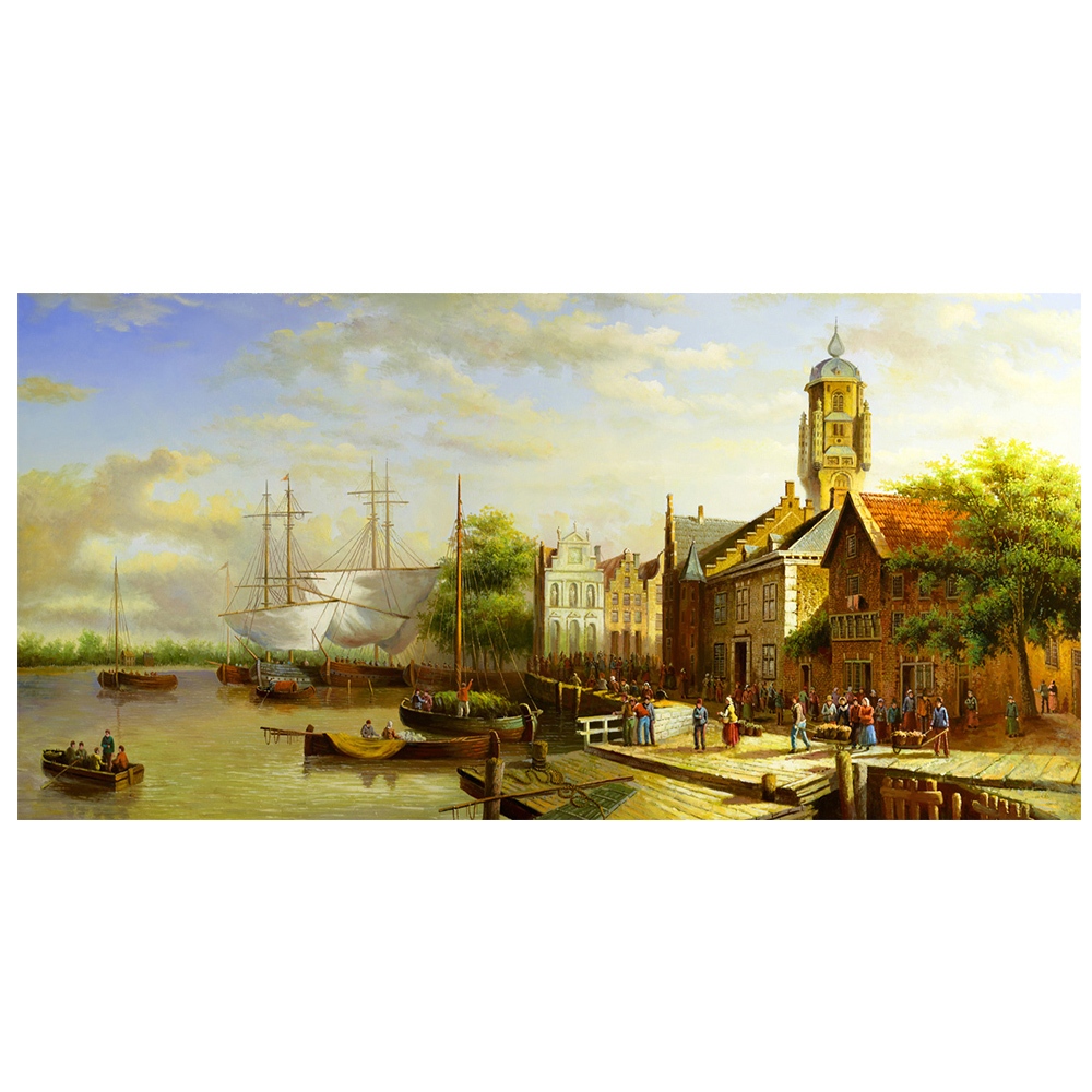 【御畫房】商貿市集 國家一級畫師手繪油畫60&times;120cm(VF-142), , large