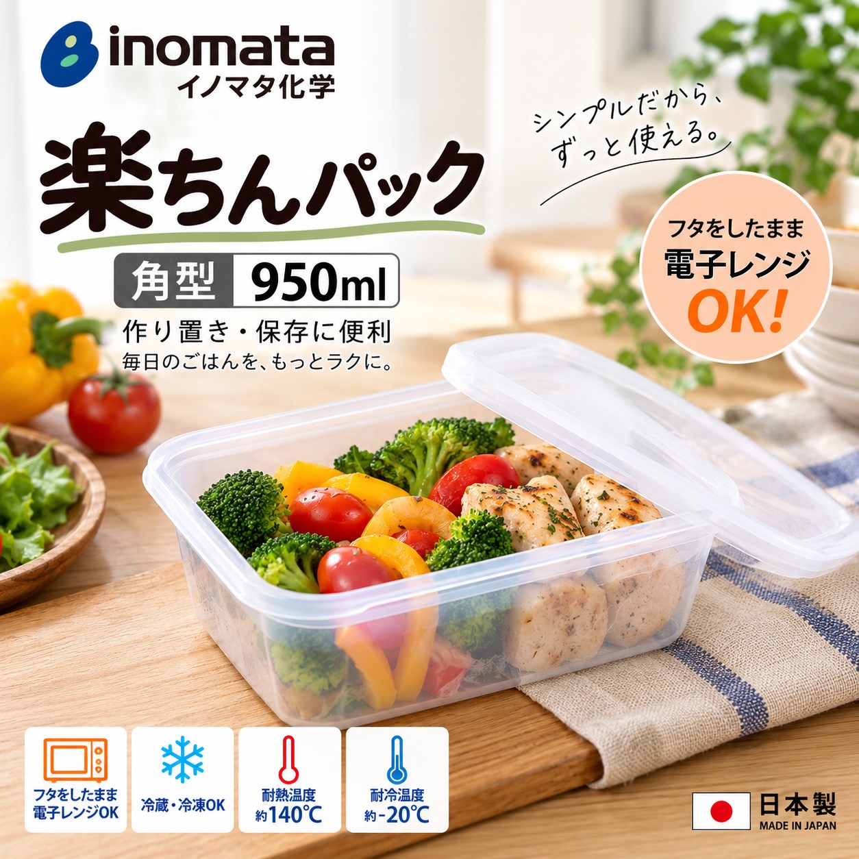 【HIYASU日安工坊】長方角形保鮮盒 950ml-白, , large