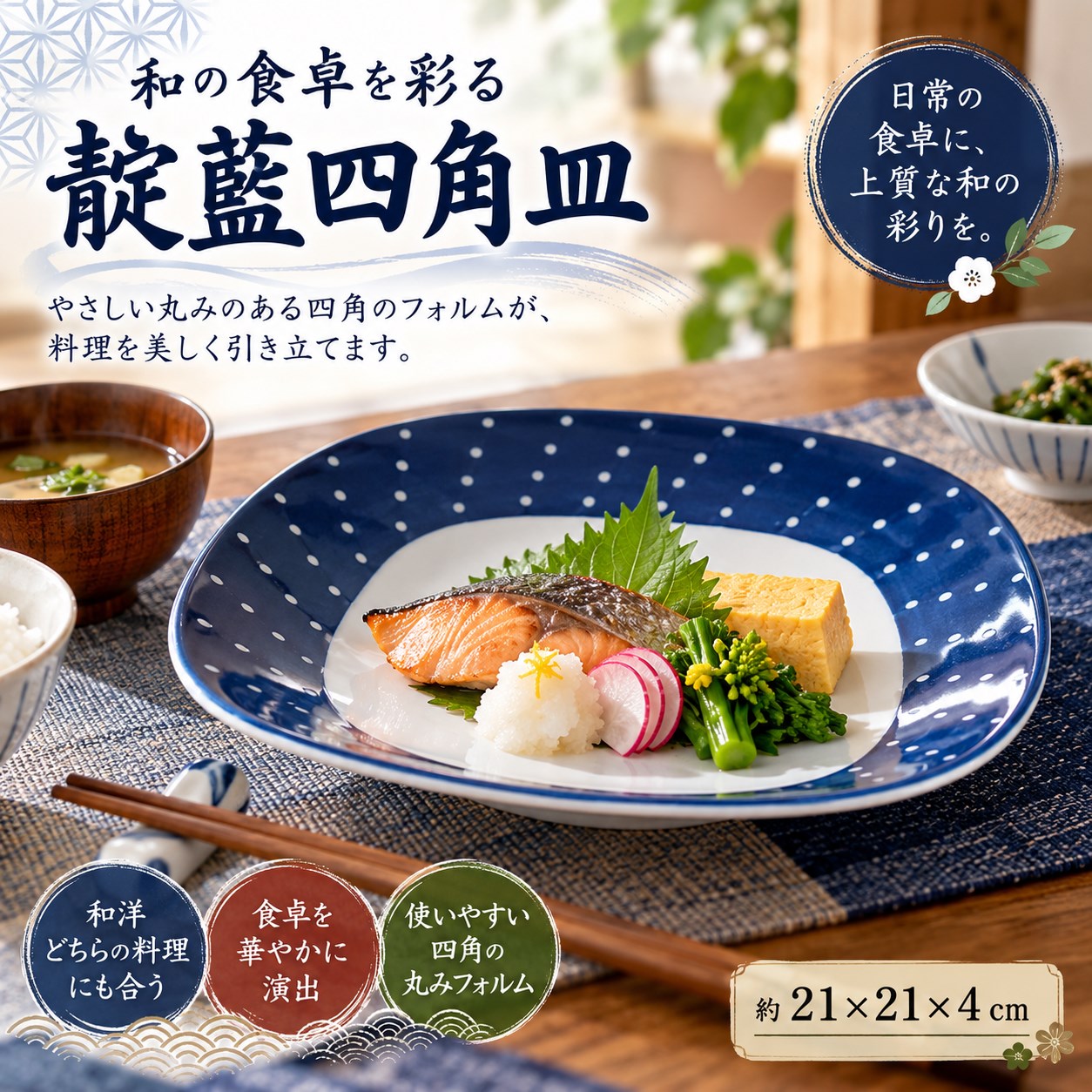 【HIYASU日安工坊】靛藍7吋四角圓皿*^(1), , large