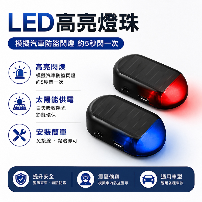 【免運+贈品】太陽能LED防盜警示閃燈 【同色二入組】, , large