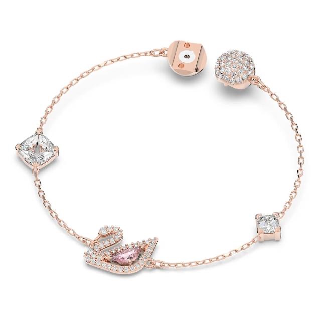 SWAROVSKI 施華洛世奇 Dazzling Swan 水晶天鵝磁扣手鍊-玫瑰金/尺寸S(5485876), , large