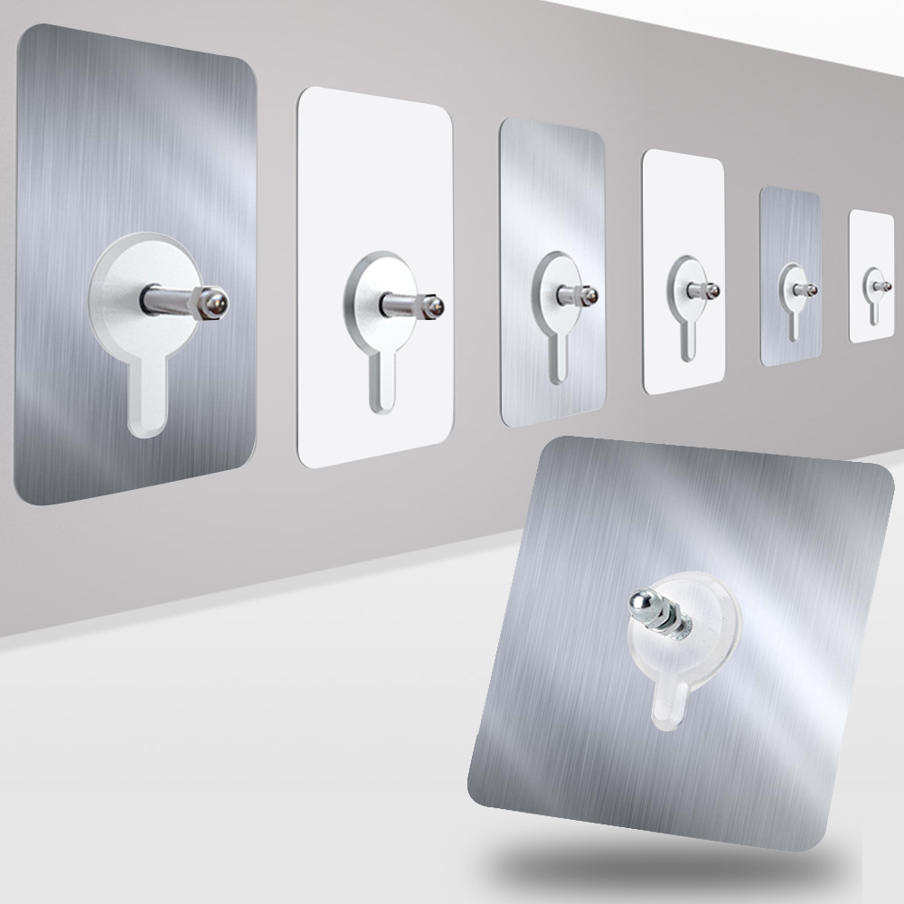 G+ Home No-Assembly Heavy-Duty Large Adhesive Screw Hook Set (6 pcs, 8&times;8 cm) &ndash; 10mm Silver, , large