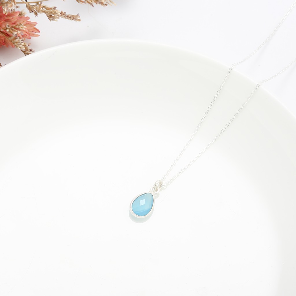【Angel & Me】Natural Blue Chalcedony Raindrop s925 sterling silver necklace gift, , large