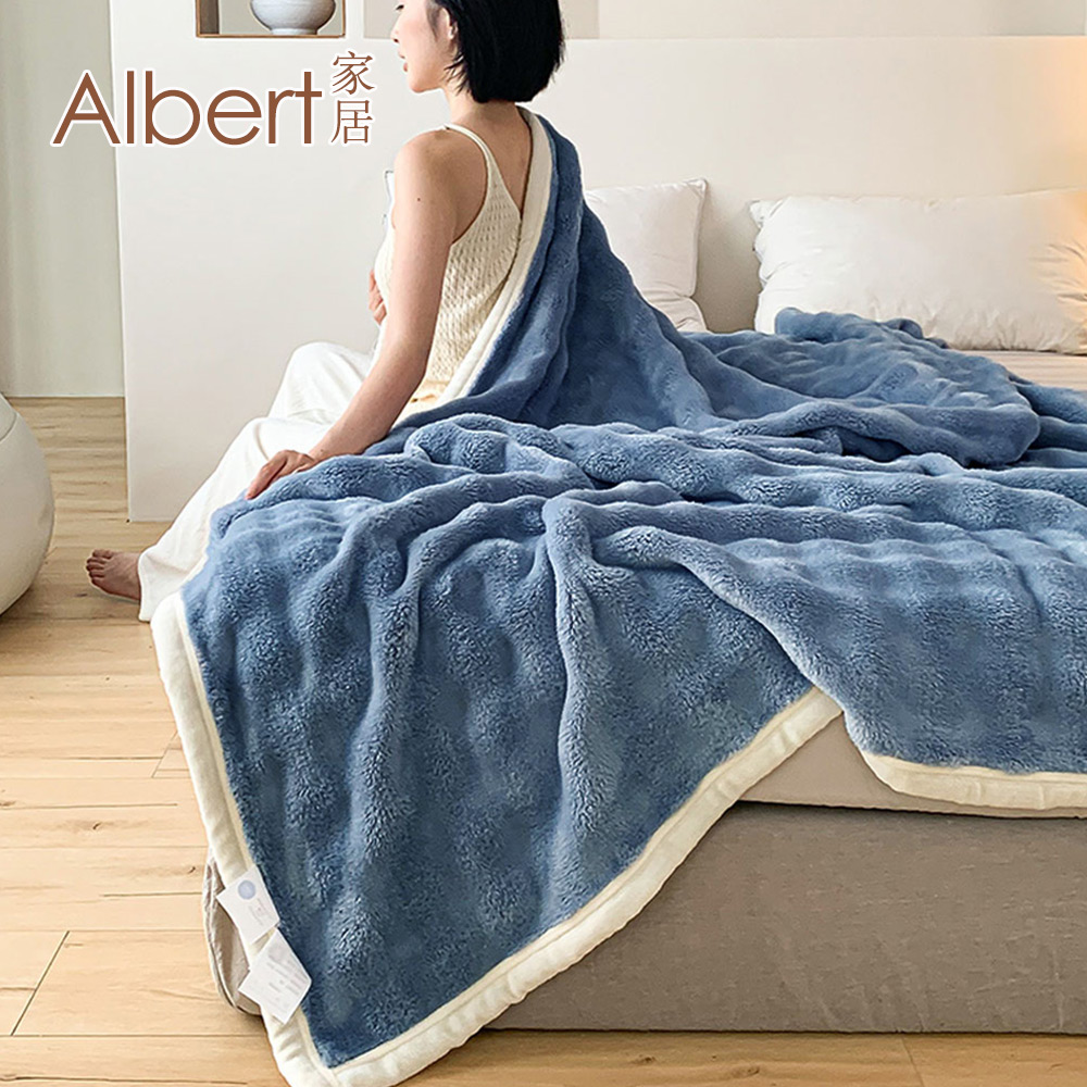 Albert家居《午夜藍》托斯卡泡泡兔毛絨毯1入 (150x207cm 保暖被/冬被/毛毯/毯子), , large