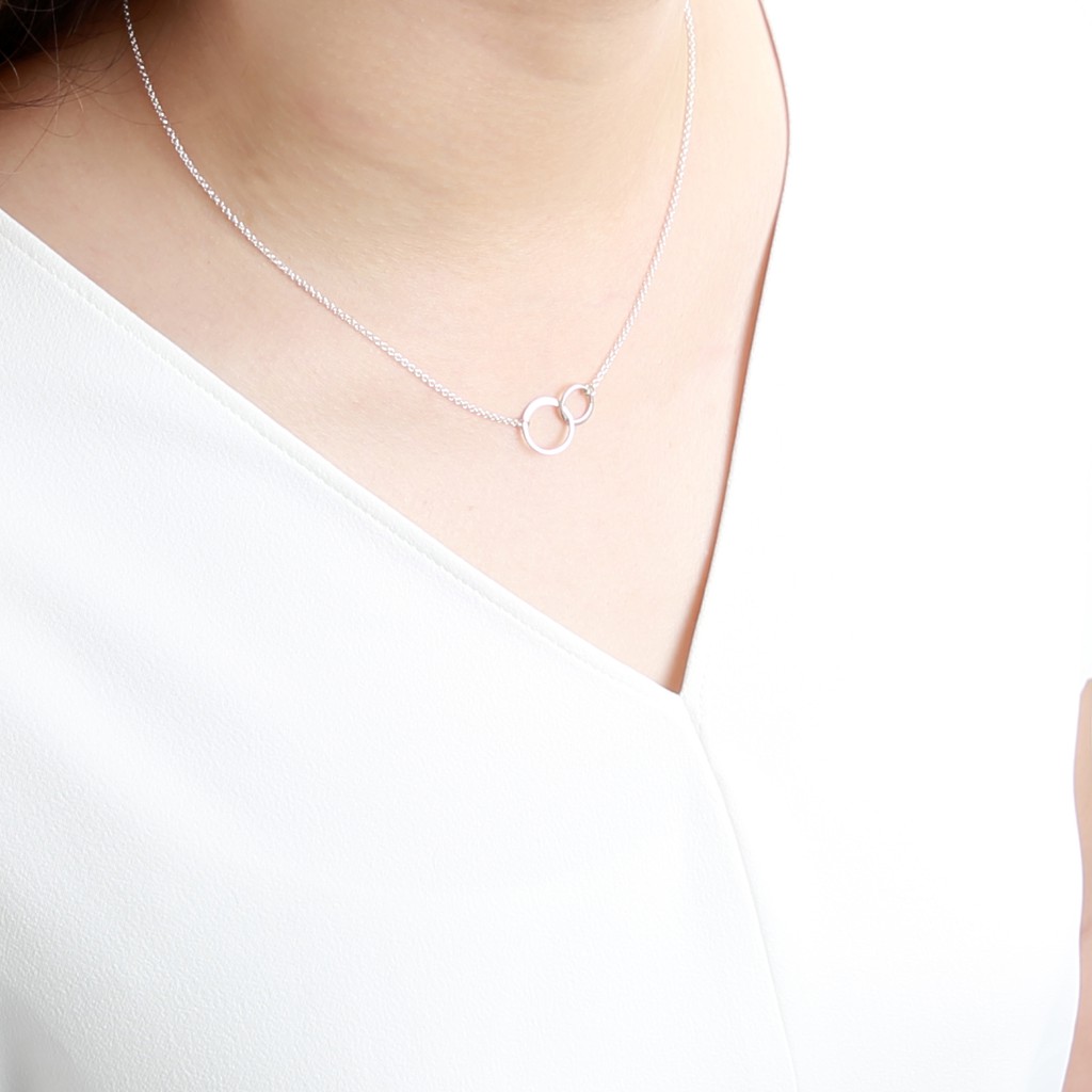 【Angel & Me】Hand in hand double circles s925 sterling silver necklace gift, , large