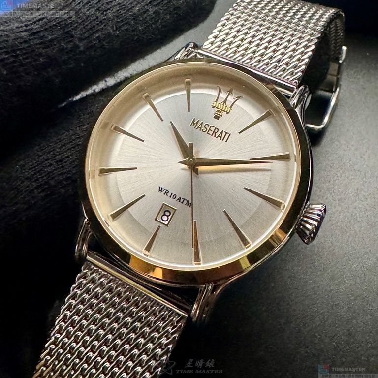 [星晴錶業]MASERATI手錶,42mm,R8853118001銀白色錶面金色錶殼銀色精鋼錶帶款, , large