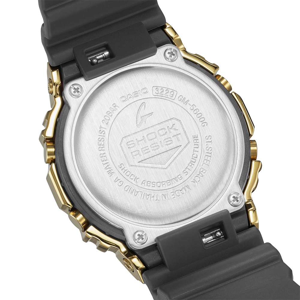 CASIO 卡西歐 G-SHOCK 工業風金屬色電子錶-黑x金 GM-5600G-9, , large
