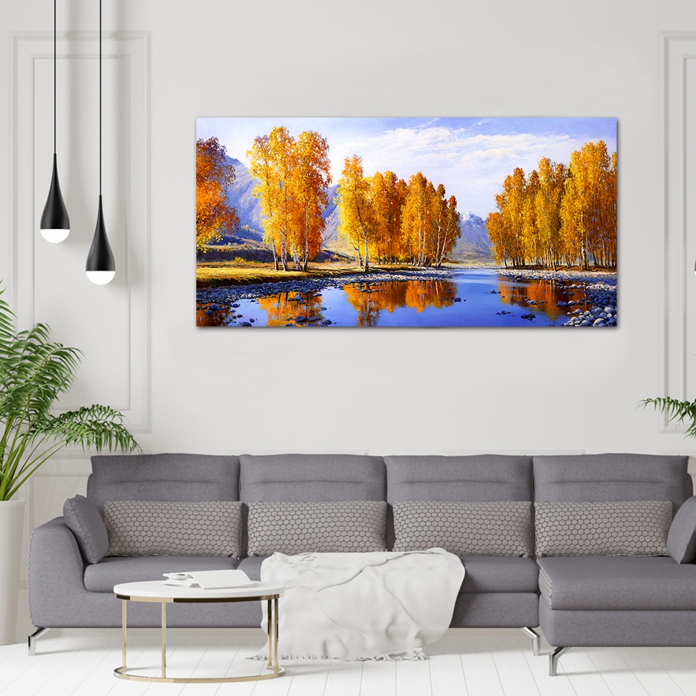 【御畫房】金秋溪水 國家一級畫師手繪油畫60&times;120cm(VF-124), , large