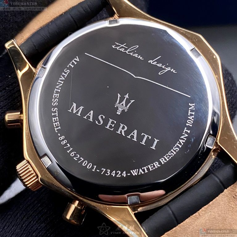 [星晴錶業]MASERATI手錶,46mm,R8871627001黑色錶面玫瑰金錶殼深黑色真皮皮革錶帶款, , large
